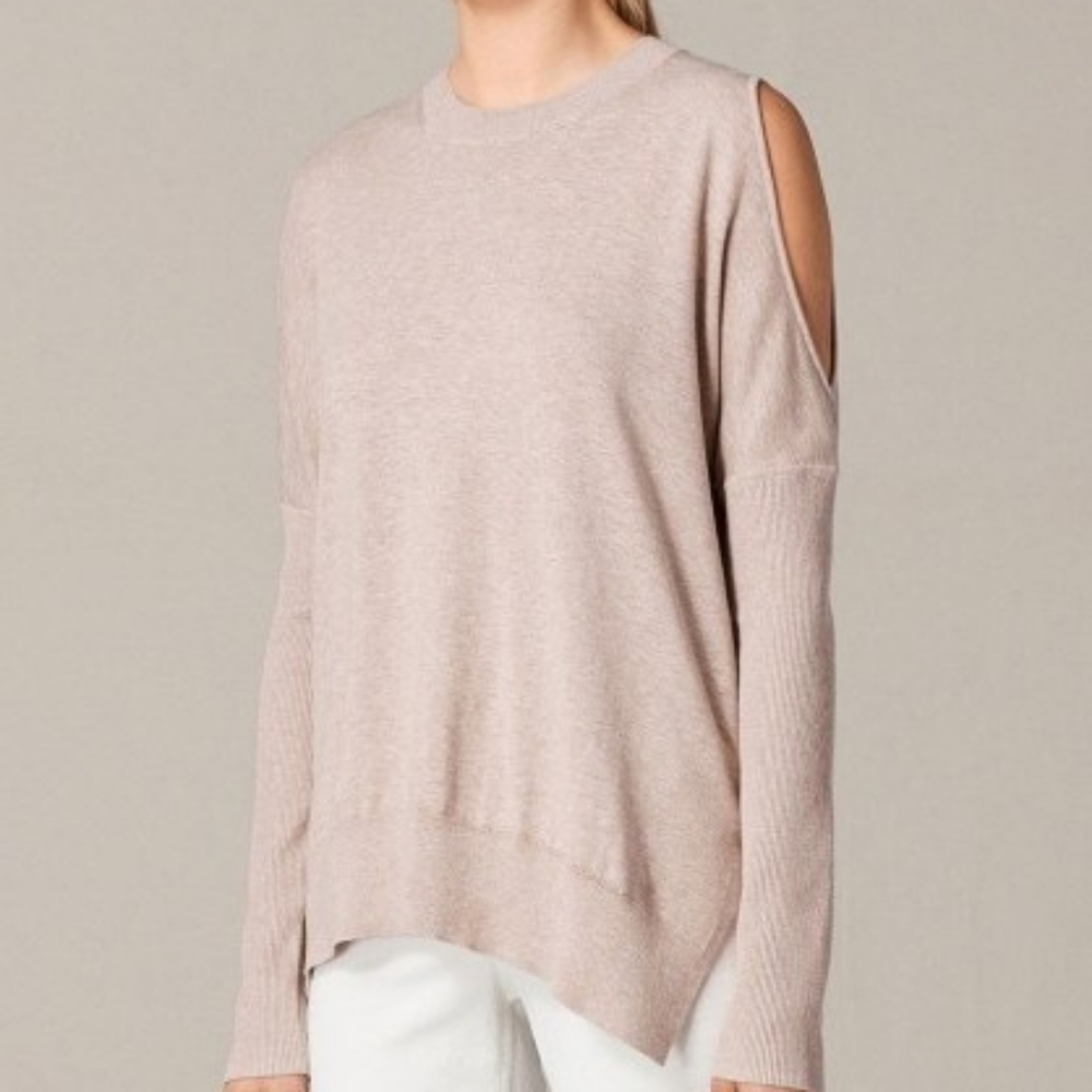 Allsaints Reya Jumper Crewneck Cold Shoulder Sweater Blush Pink Size Large L